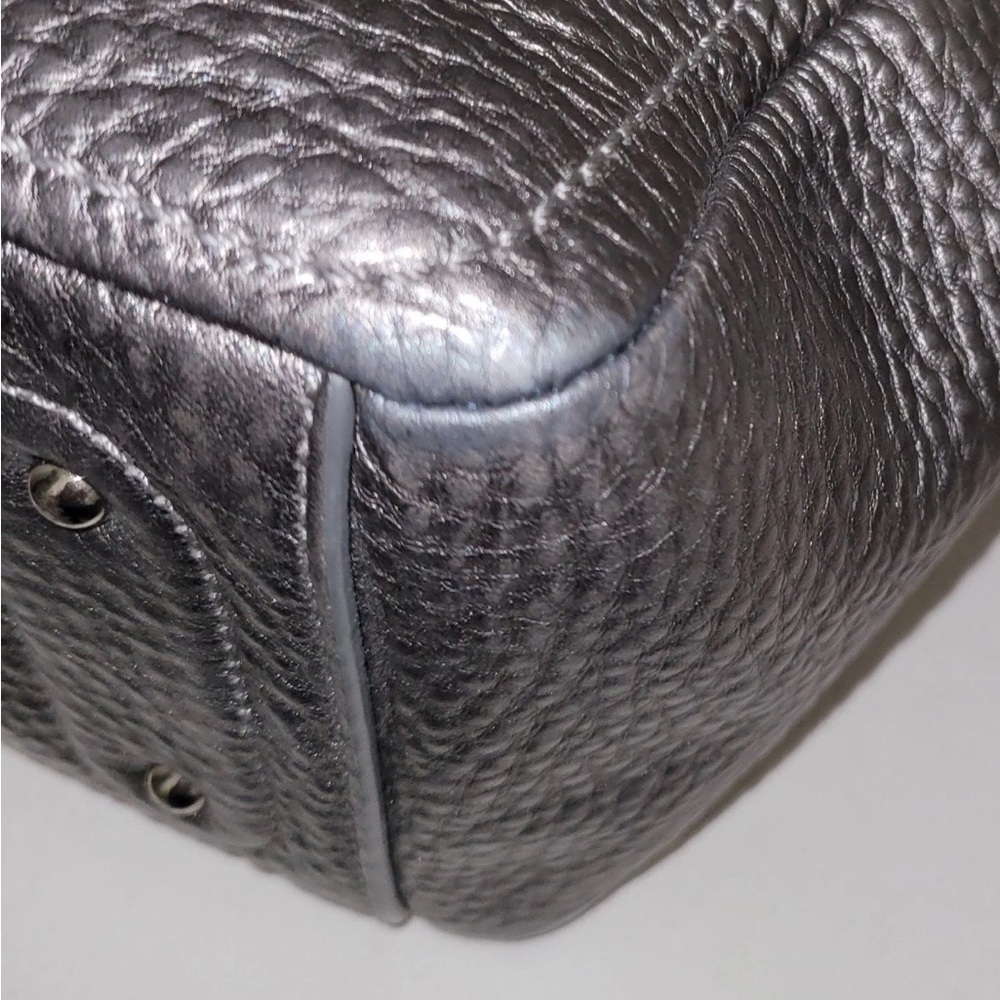 Cole Haan Metallic Silver Tote Shoulder Bag Pebbled Leather 3 Compartments - Picture 12 of 16